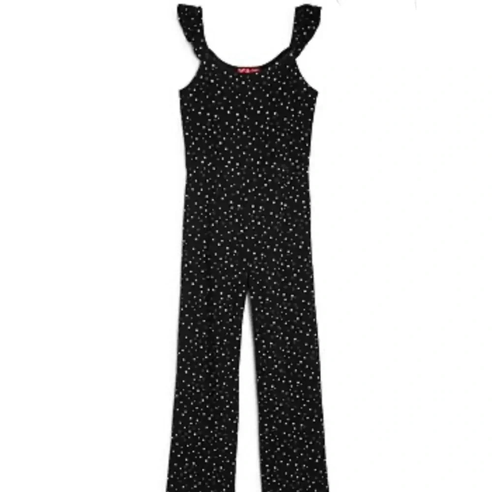 AQUA Girls Large 10/12 Star Print Jumpsuit Flare Leg Bloomingdale’s Exclusive - Picture 2 of 13